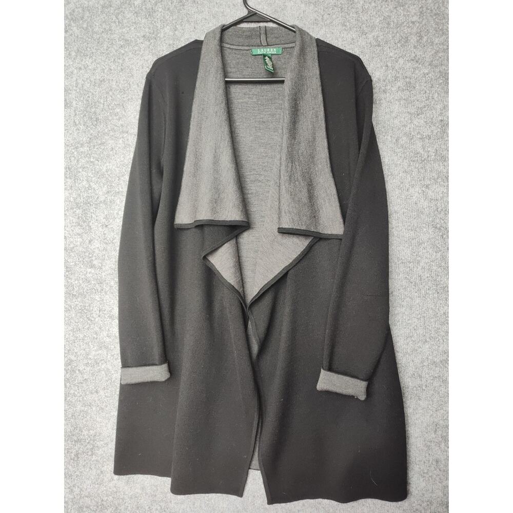 Lauren By Ralph Lauren Women's Black Cardigan Waterfall Cascading Sweater XL